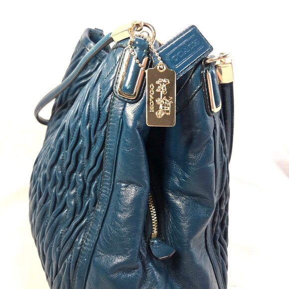 Coach 2013 Teal Madison Phoebe Gathered Twist Leather Shoulder Bag Leather 26257 - Picture 5 of 14